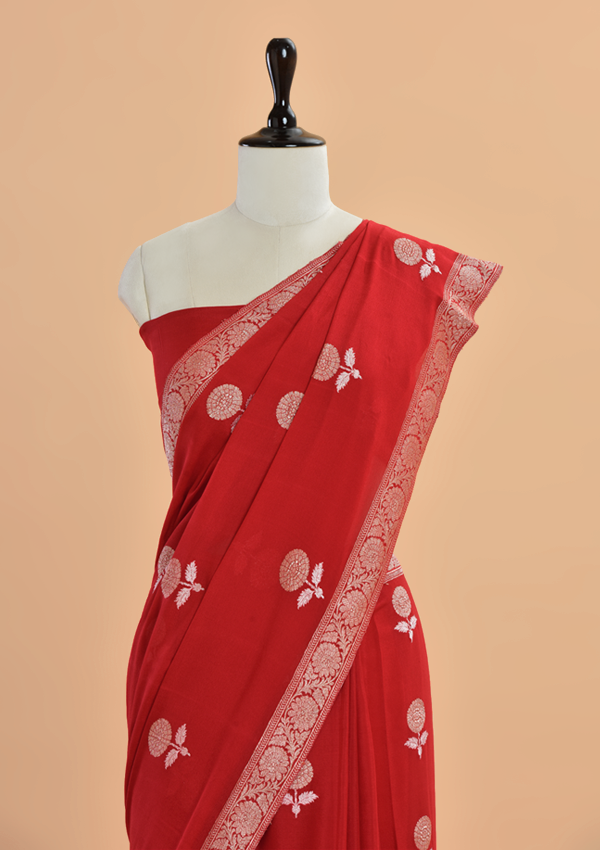 Red Butta Saree In Georgette