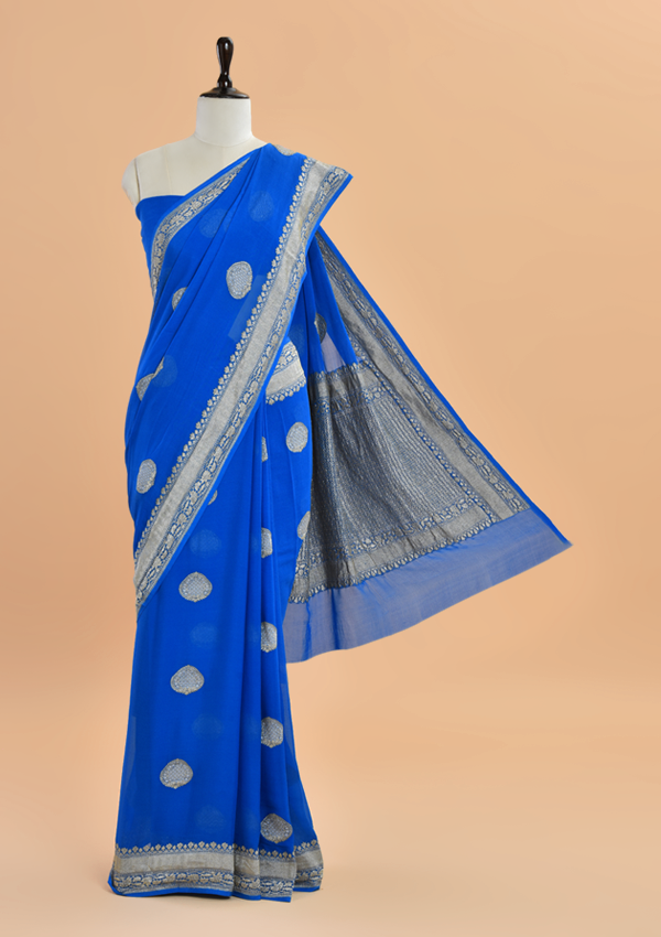 Royal Blue Butta Saree In Georgette