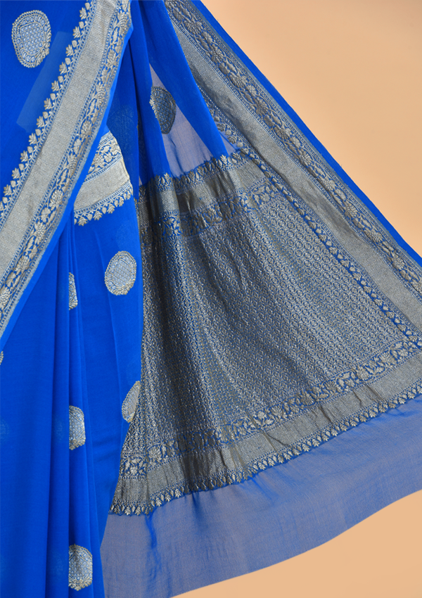 Royal Blue Butta Saree In Georgette