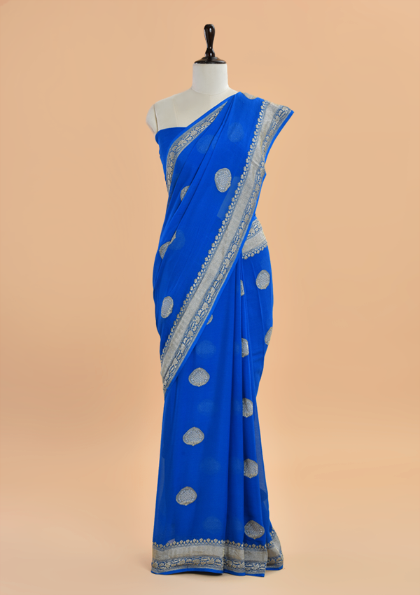 Royal Blue Butta Saree In Georgette