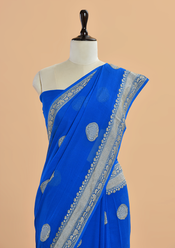 Royal Blue Butta Saree In Georgette