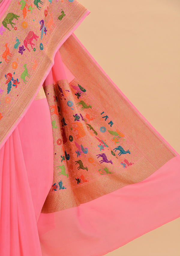 Peach Plain Saree in Georgette