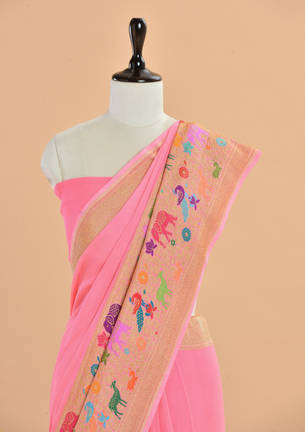 Peach Plain Saree in Georgette