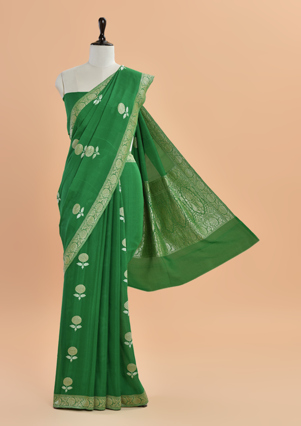 Green Butta Saree In Georgette