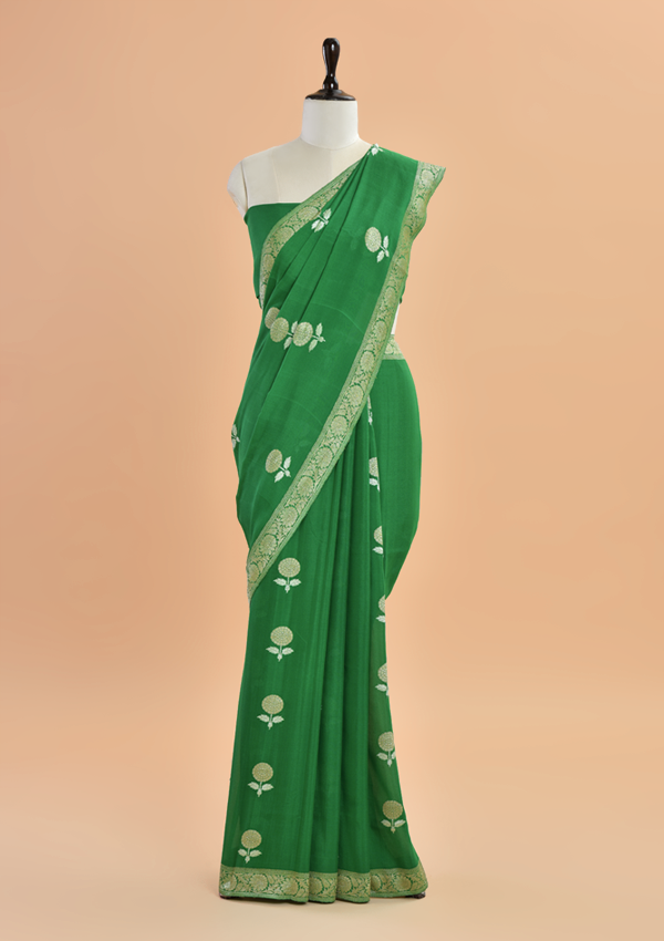 Green Butta Saree In Georgette