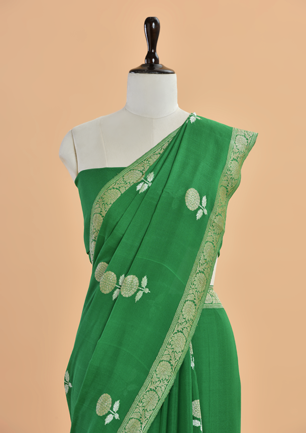Green Butta Saree In Georgette