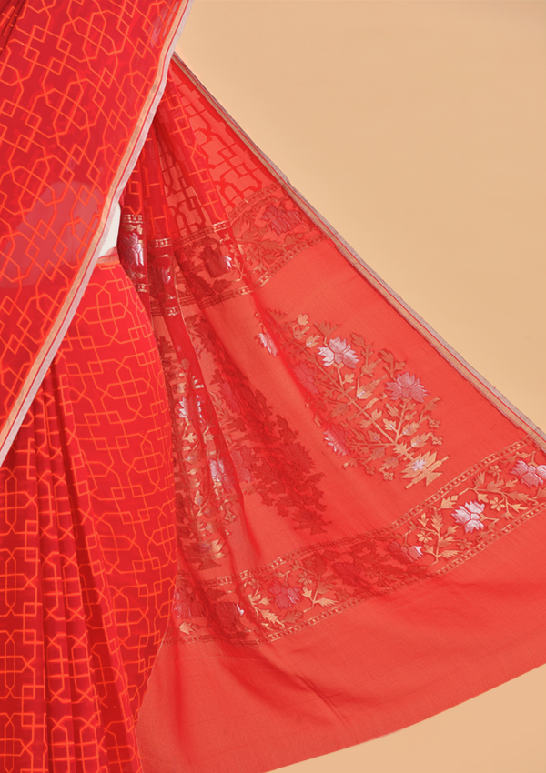 Red Jaal Saree In Georgette