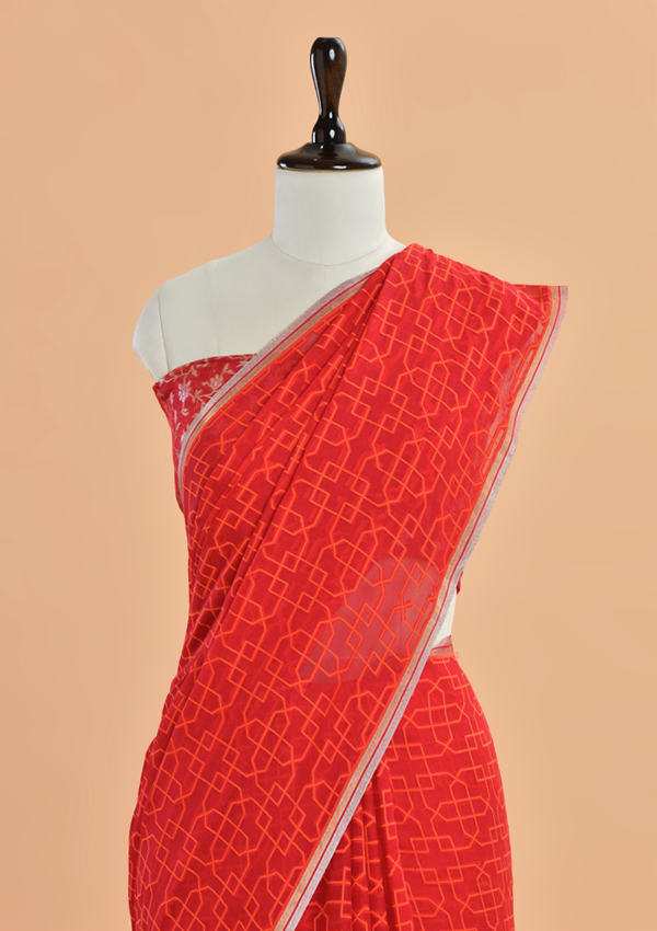 Red Jaal Saree In Georgette