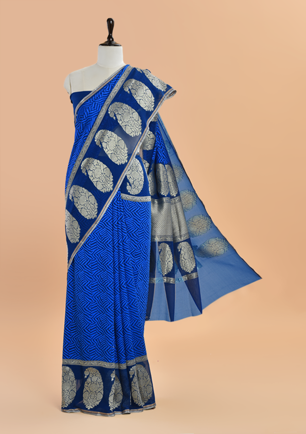 Royal Blue Jaal Saree In Georgette