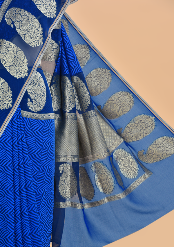 Royal Blue Jaal Saree In Georgette