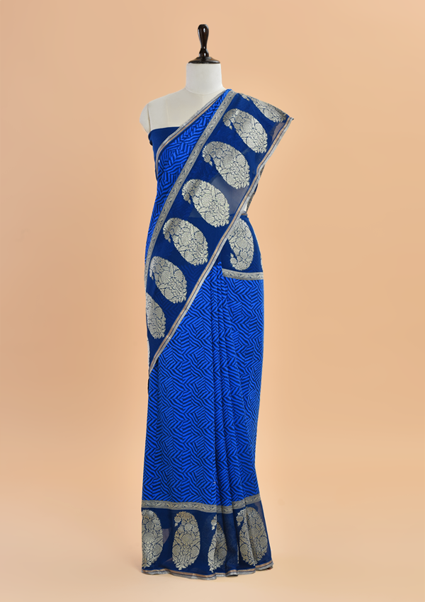 Royal Blue Jaal Saree In Georgette