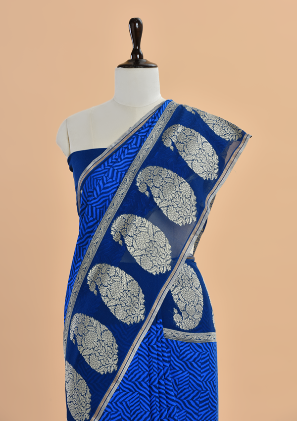 Royal Blue Jaal Saree In Georgette
