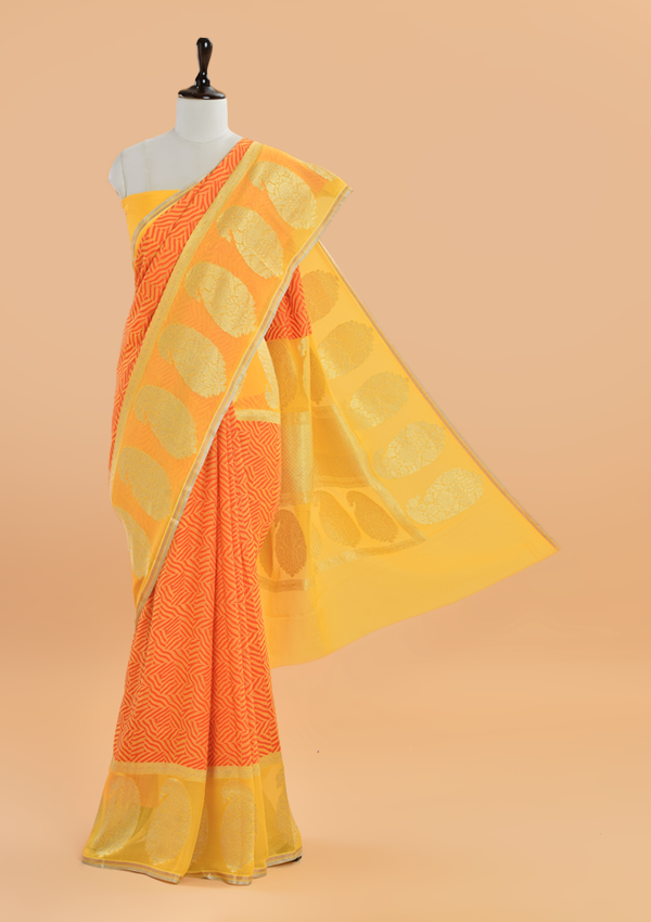 Yellow Jaal Saree In Georgette