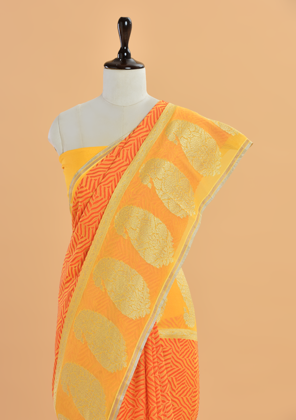Yellow Jaal Saree In Georgette