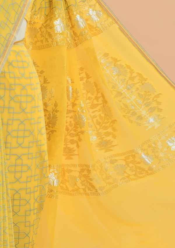 Yellow Jaal Saree In Georgette