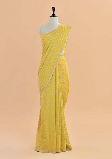 Yellow Jaal Saree In Georgette
