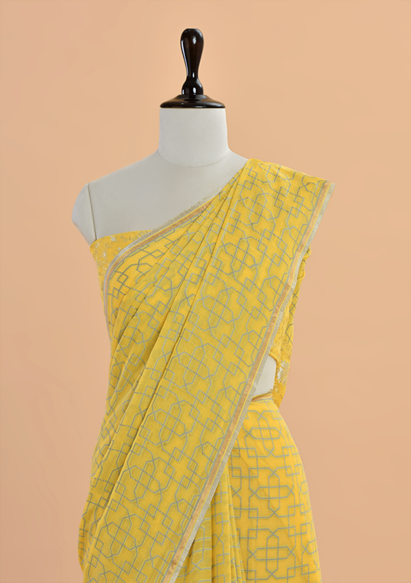 Yellow Jaal Saree In Georgette