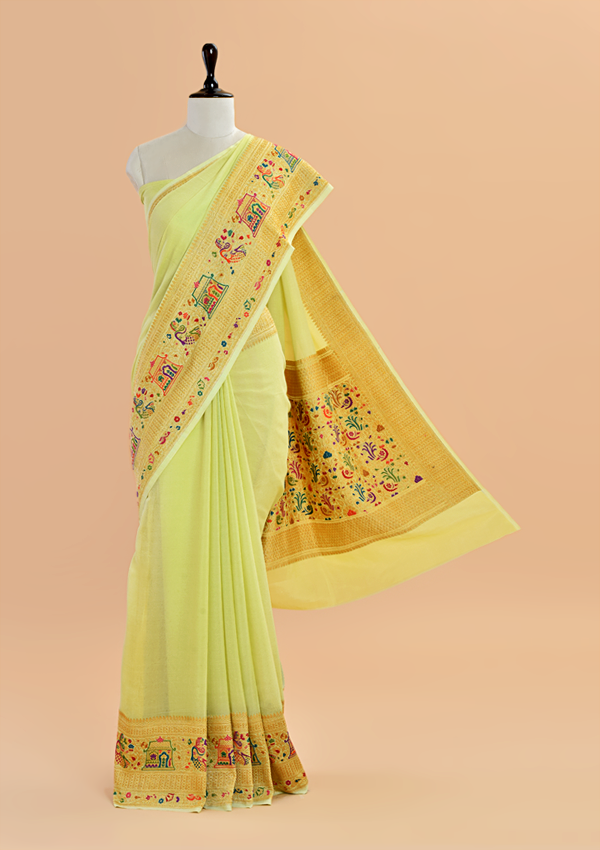 Lime Green Plain Saree in Georgette