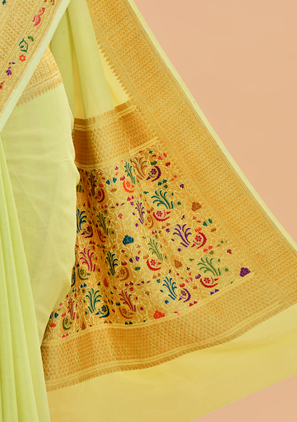 Lime Green Plain Saree in Georgette