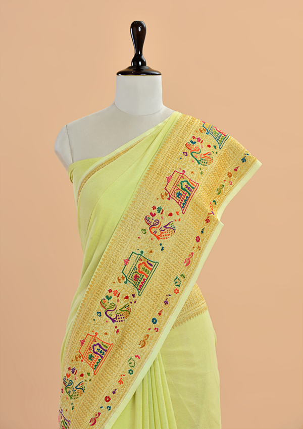 Lime Green Plain Saree in Georgette