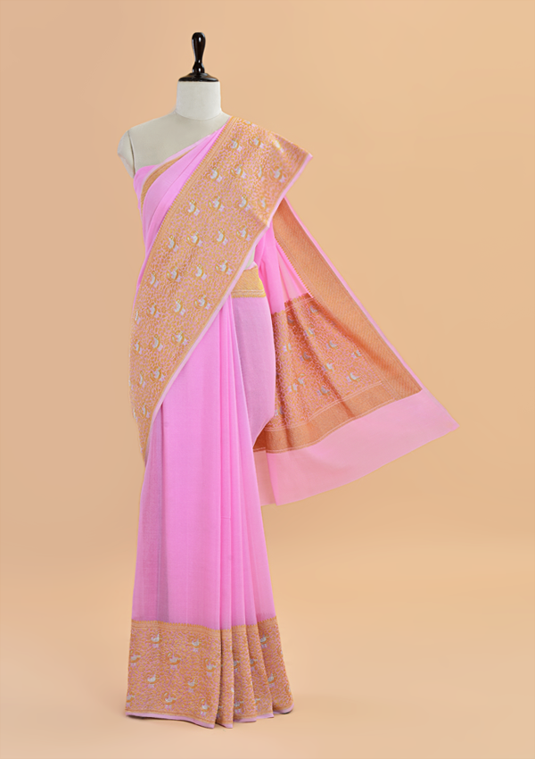 Light Pink Plain Saree in Georgette