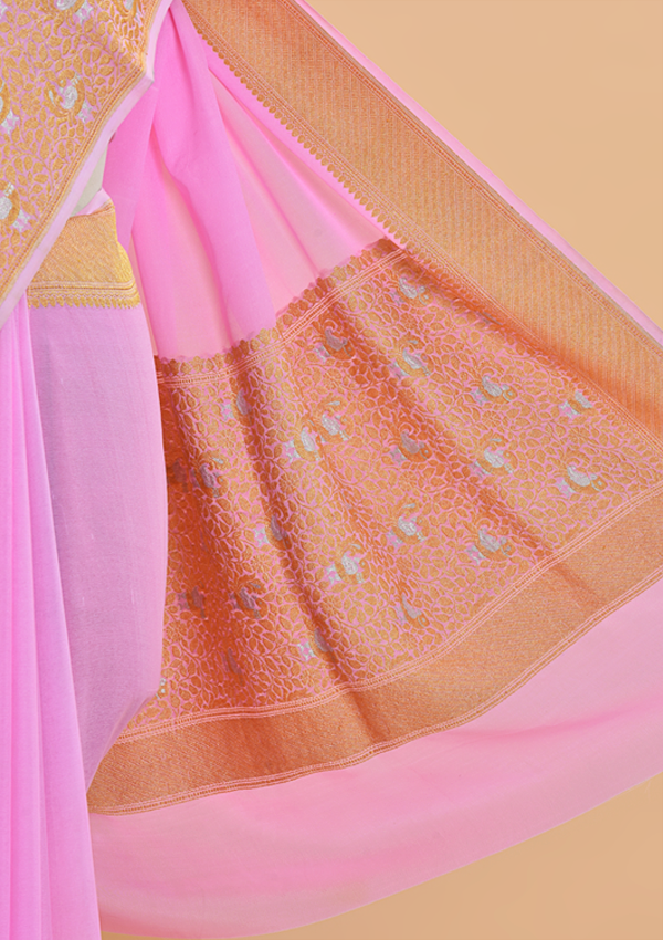 Light Pink Plain Saree in Georgette