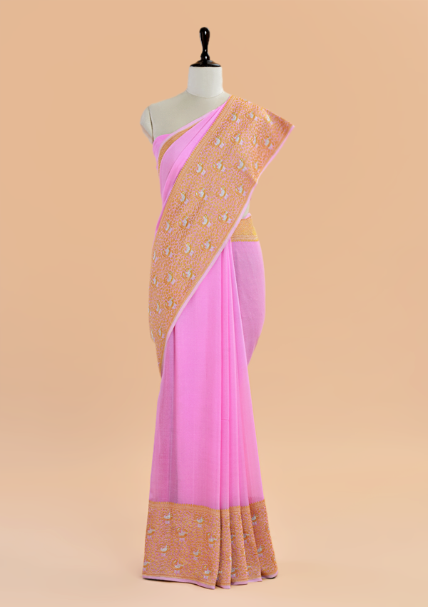 Light Pink Plain Saree in Georgette