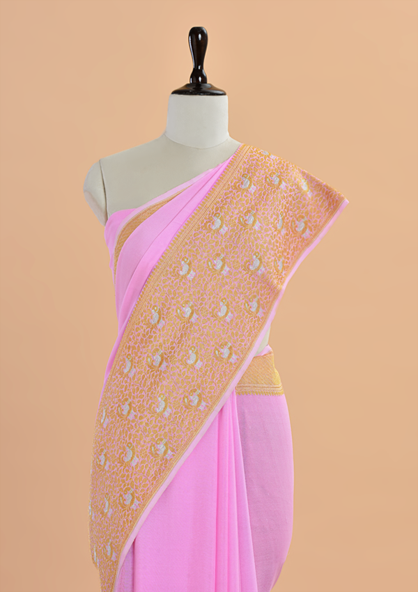 Light Pink Plain Saree in Georgette