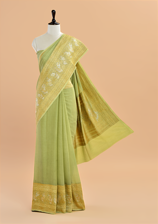 Pista Green Plain Saree in Georgette