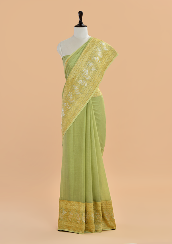 Pista Green Plain Saree in Georgette