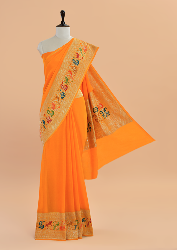 Golden Plain Saree in Georgette
