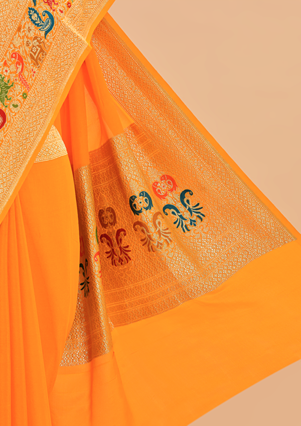 Golden Plain Saree in Georgette