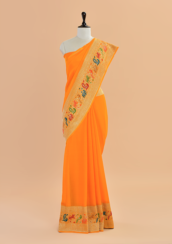 Golden Plain Saree in Georgette