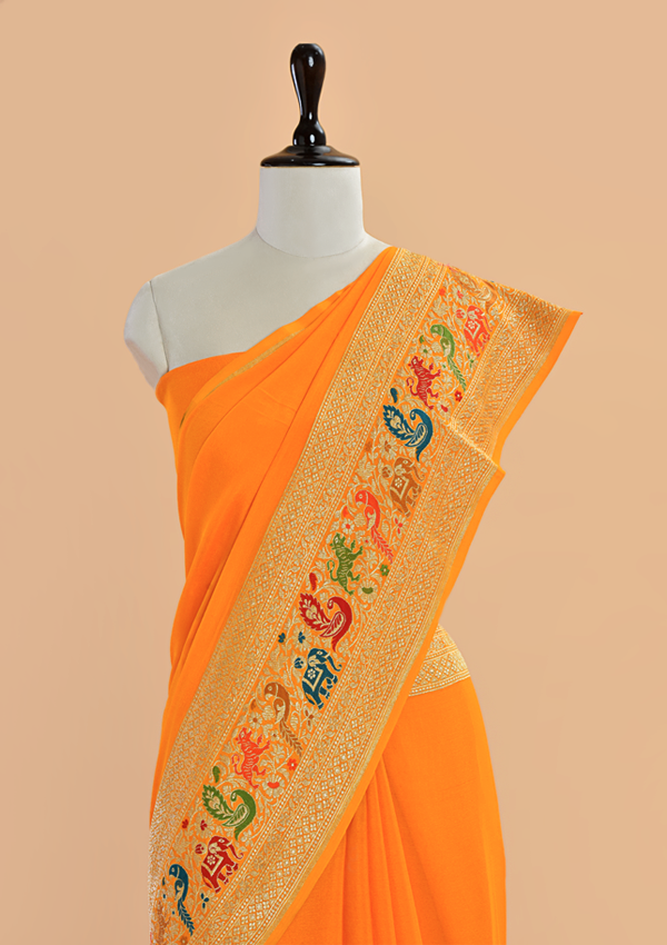 Golden Plain Saree in Georgette