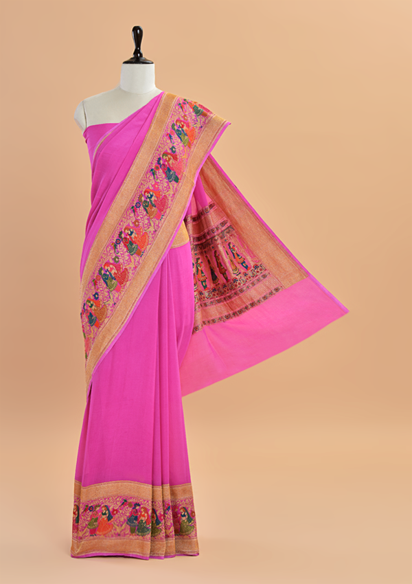 Pink Plain Saree in Georgette