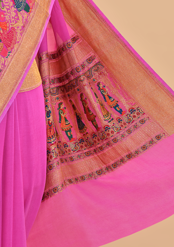 Pink Plain Saree in Georgette