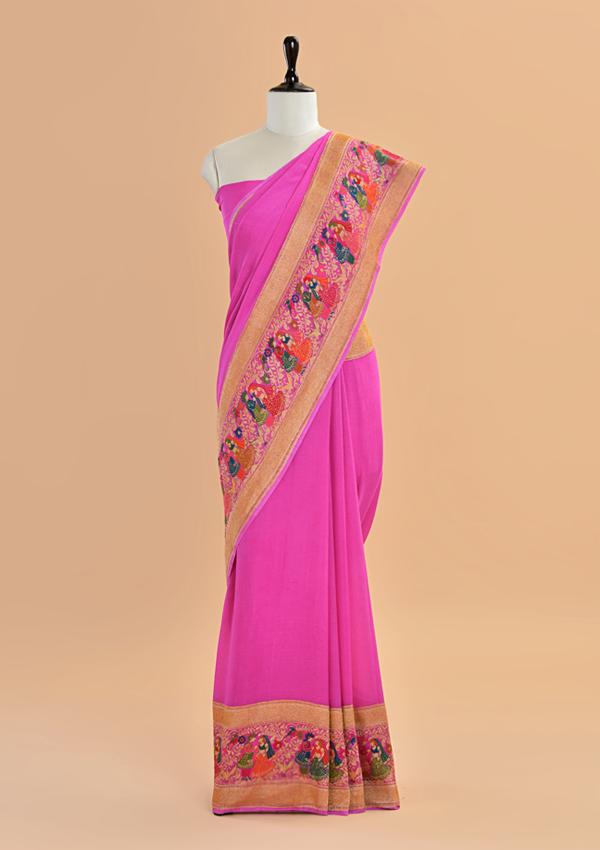 Pink Plain Saree in Georgette
