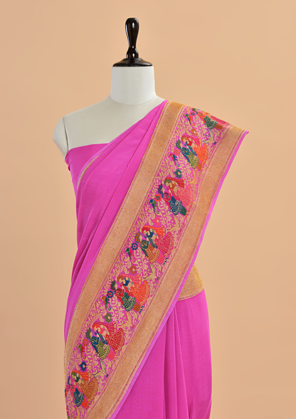 Pink Plain Saree in Georgette