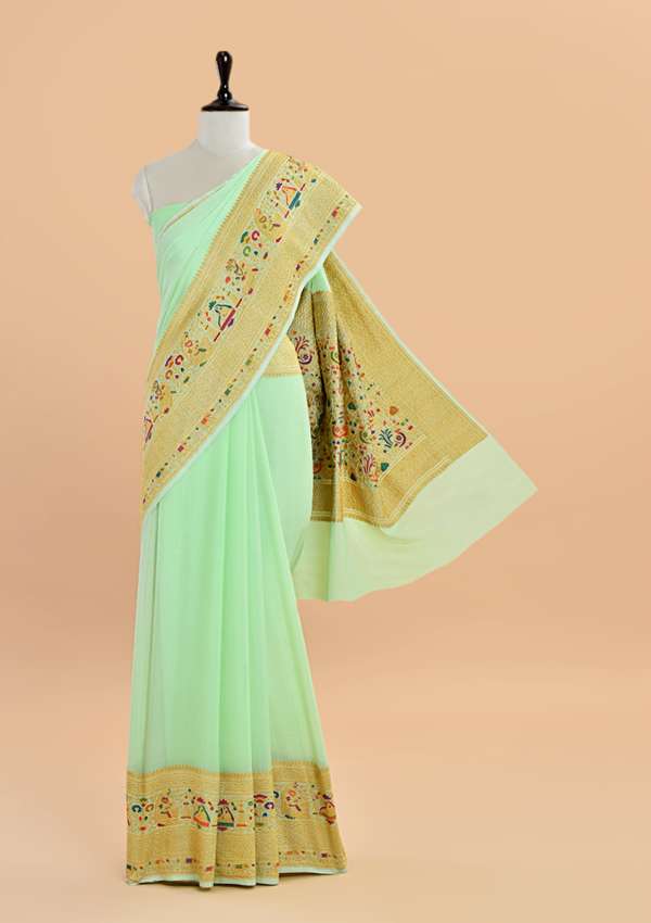 Sea Green Plain Saree in Georgette