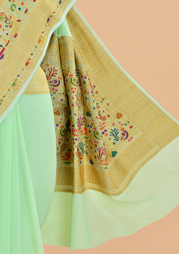 Sea Green Plain Saree in Georgette