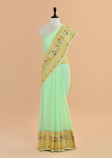 Sea Green Plain Saree in Georgette