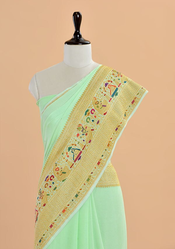 Sea Green Plain Saree in Georgette