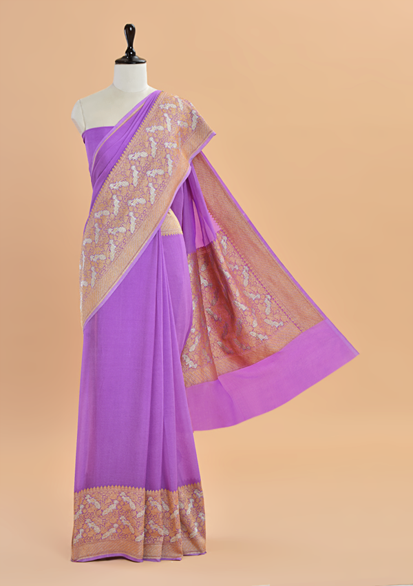 Lavender Plain Saree in Georgette