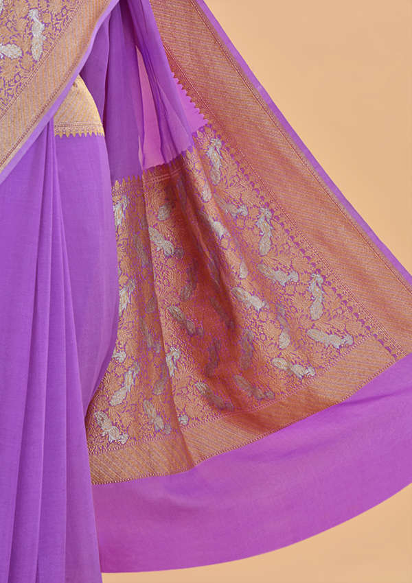 Lavender Plain Saree in Georgette