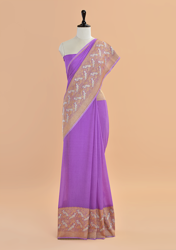 Lavender Plain Saree in Georgette