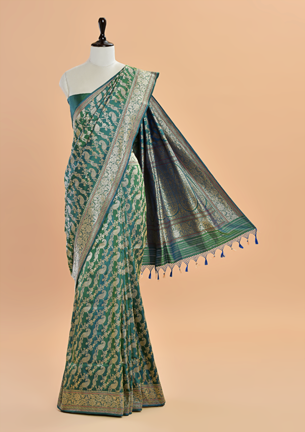 Rama Green Jaal  Saree in Silk