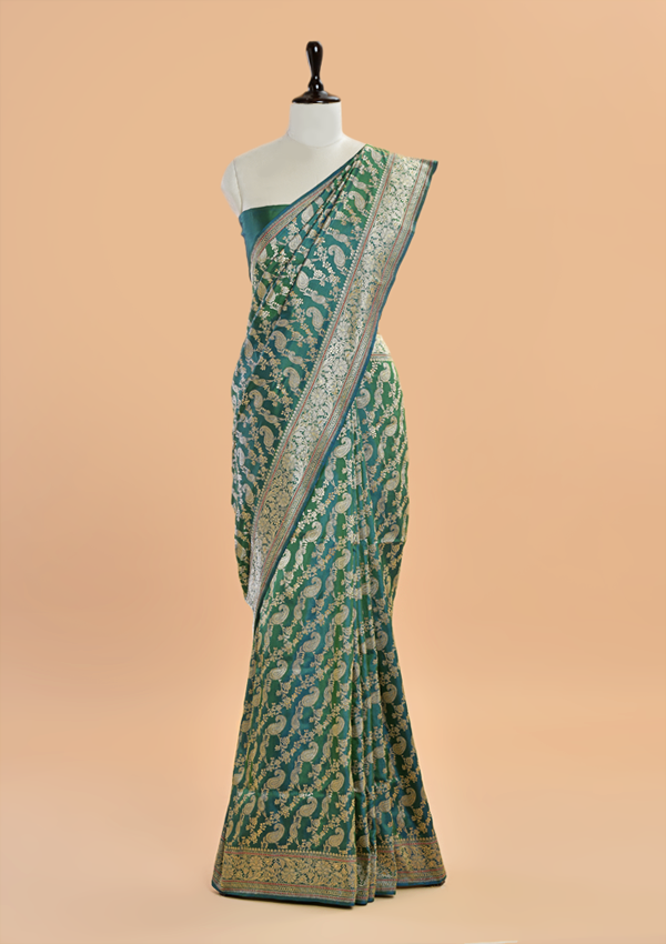 Rama Green Jaal  Saree in Silk