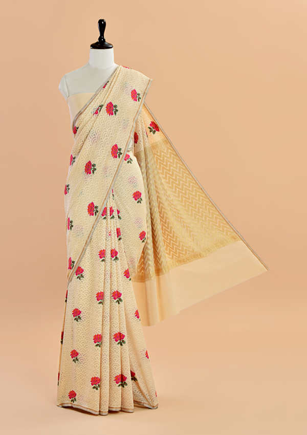 Off White Butta Saree In Georgette