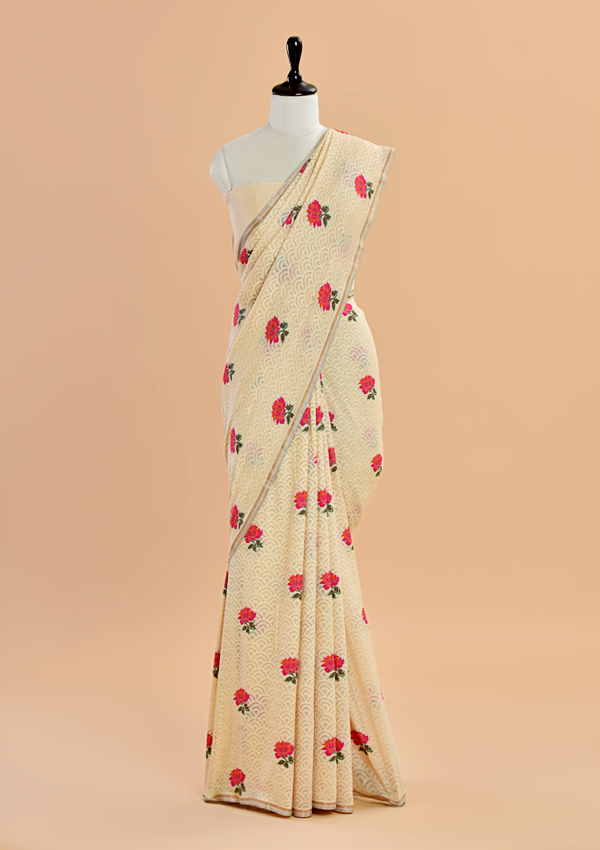 Off White Butta Saree In Georgette