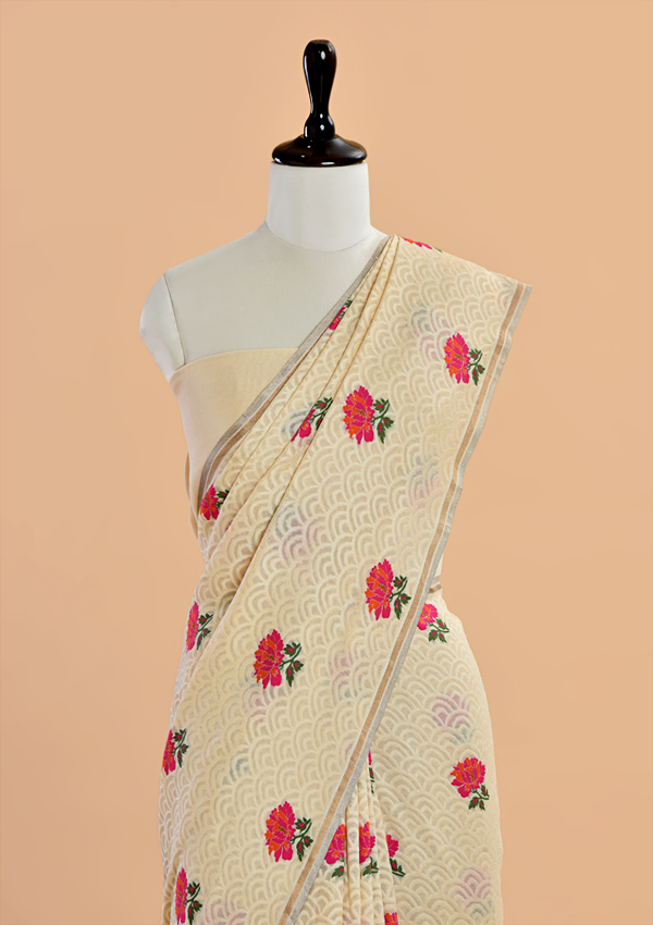 Off White Butta Saree In Georgette